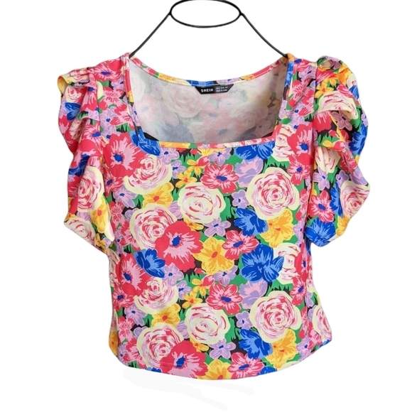 🌲🌲🌲flash sale✨ Bundle deal! Square Neck Puff Sleeve print tops size S - Picture 2 of 7